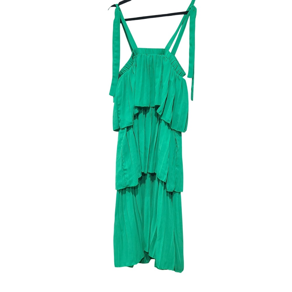 SHEIN Emerald Green Tiered Pleated Midi Dress Tie Strap Sundress